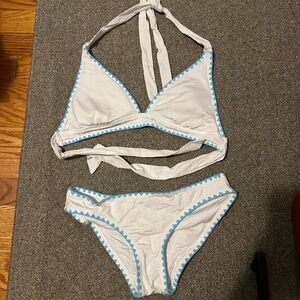 White with light blue border bikini (size M)